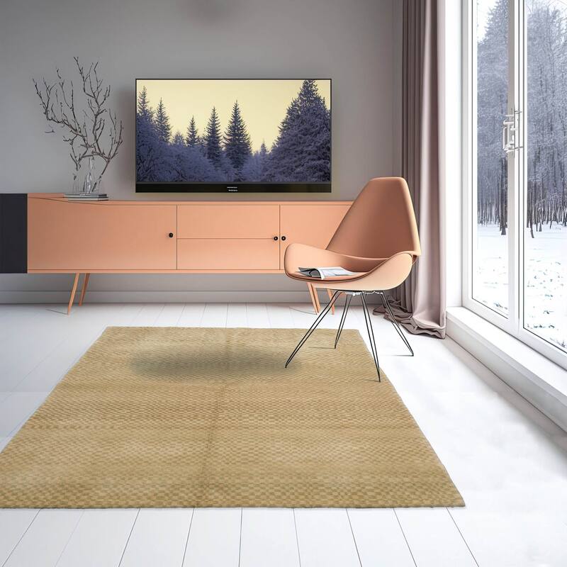 Hand Knotted Beige, Sage Tibetan 100% Wool Modern Oriental Area Rug - 4' 11'' x 6' 10''