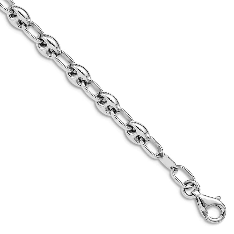 Curata 14k Yellow or White Gold 7.5" 4.9mm Puffed Mariner Links Bracelet - White