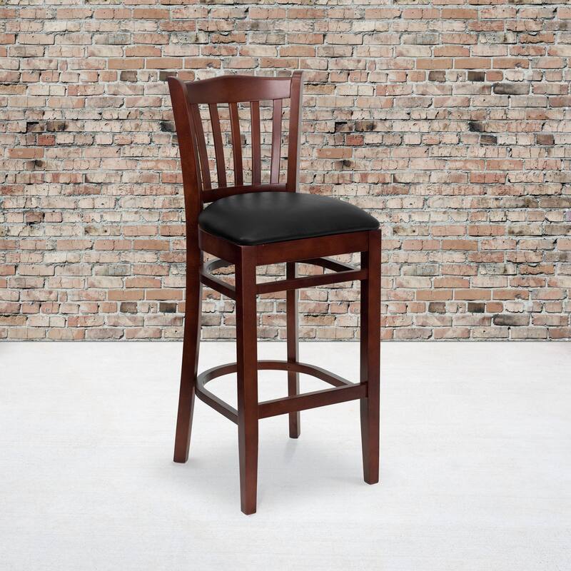 Vertical Slat Back Wooden Restaurant Barstool - Hospitality Seating - 17.5"W x 19"D x 43.75"H - 17.5"W x 19"D x 43.75"H