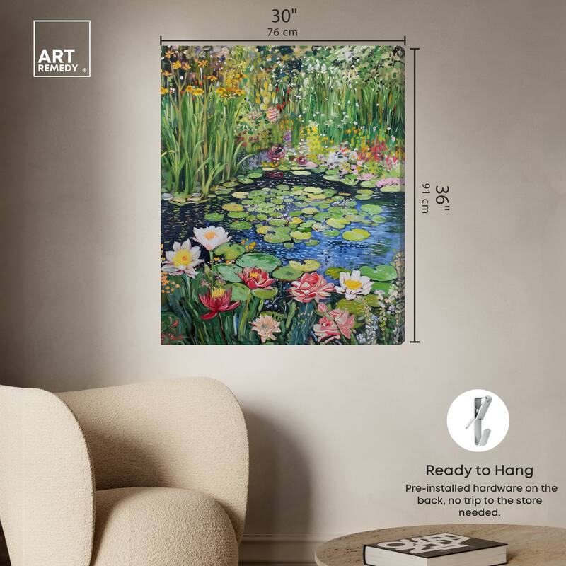 Art Remedy Impressionist Pond Gallery Wrapped Impressionism 1 Piece Canvas Wall Art /Monet And Van Gogh Inspired Art