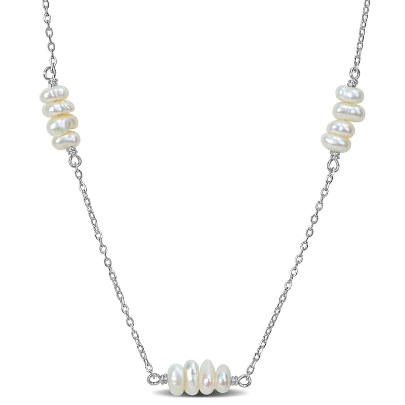 Miadora 4-5mm Cultured Freshwater Pearl Station Necklace in Sterling Silver - 17+2 in