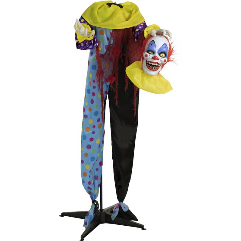 Haunted Hill Farm Life-Size Animatronic Talking Clown with Lights and Sound, Indoor or Covered Outdoor Halloween Decoration