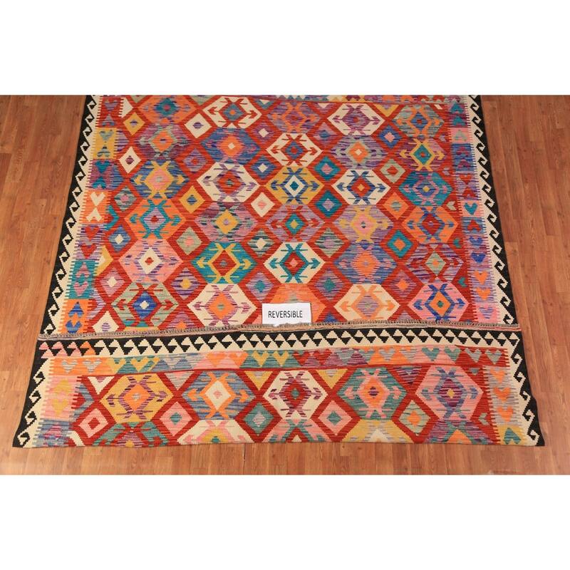 South Western Style Kilim Oriental Area Rug Hand-Woven Wool Carpet - 8'0"x 9'8"