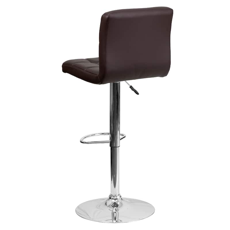 Contemporary Quilted Vinyl Adjustable Height Barstool with Chrome Base