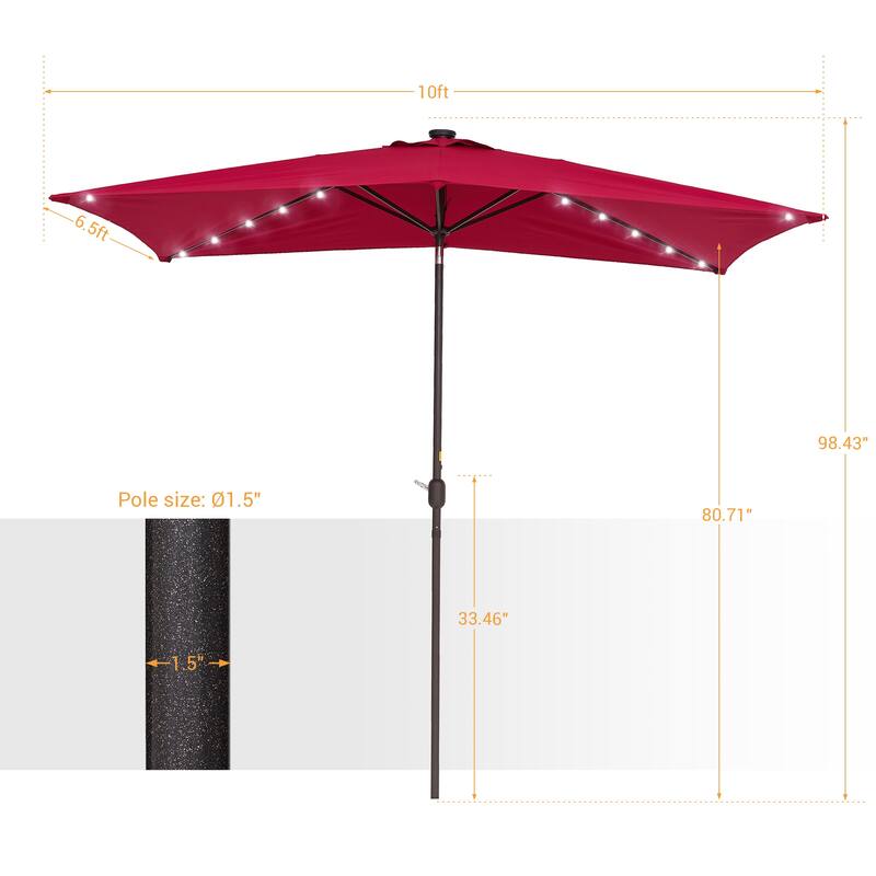 Bonosuki 10 x 6.5ft LED Patio Rectangular Umbrella Outdoor Market Umbrella Aluminium/Steel with Tilt and Crank