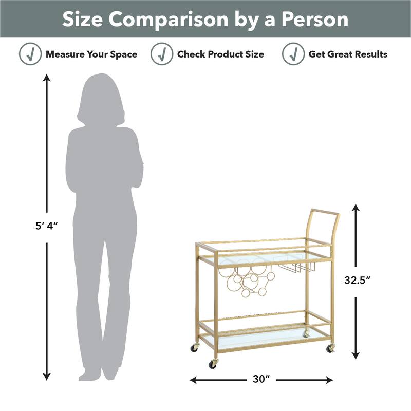 FirsTime & Co. Francesca Bar Cart, Metal Frame, Wood/Glass Top