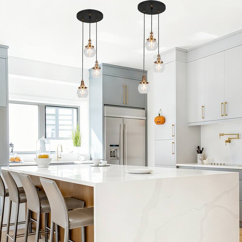 Beta Modern 3-Light Gold Black Chandelier Glass Cluster Pendant for Kitchen Island