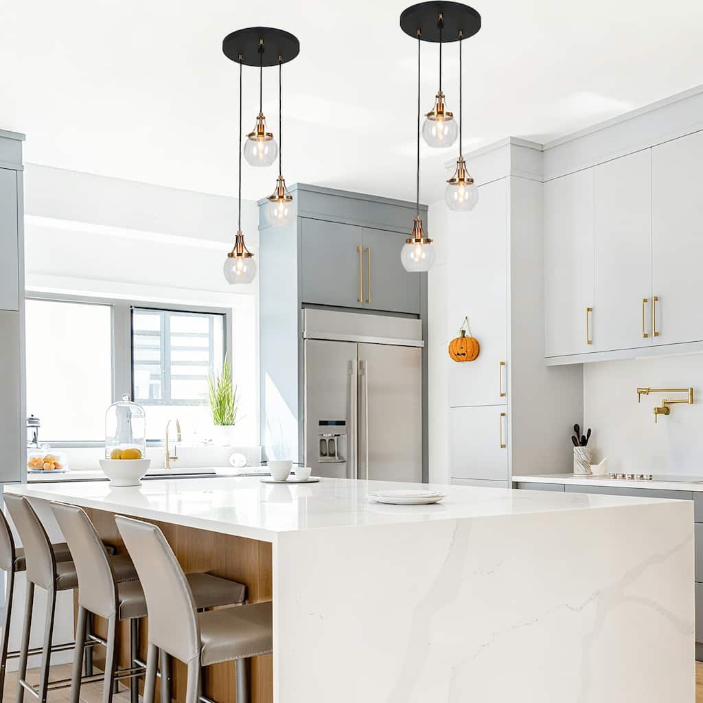 Beta Modern 3-Light Gold Black Chandelier Glass Cluster Pendant for Kitchen Island