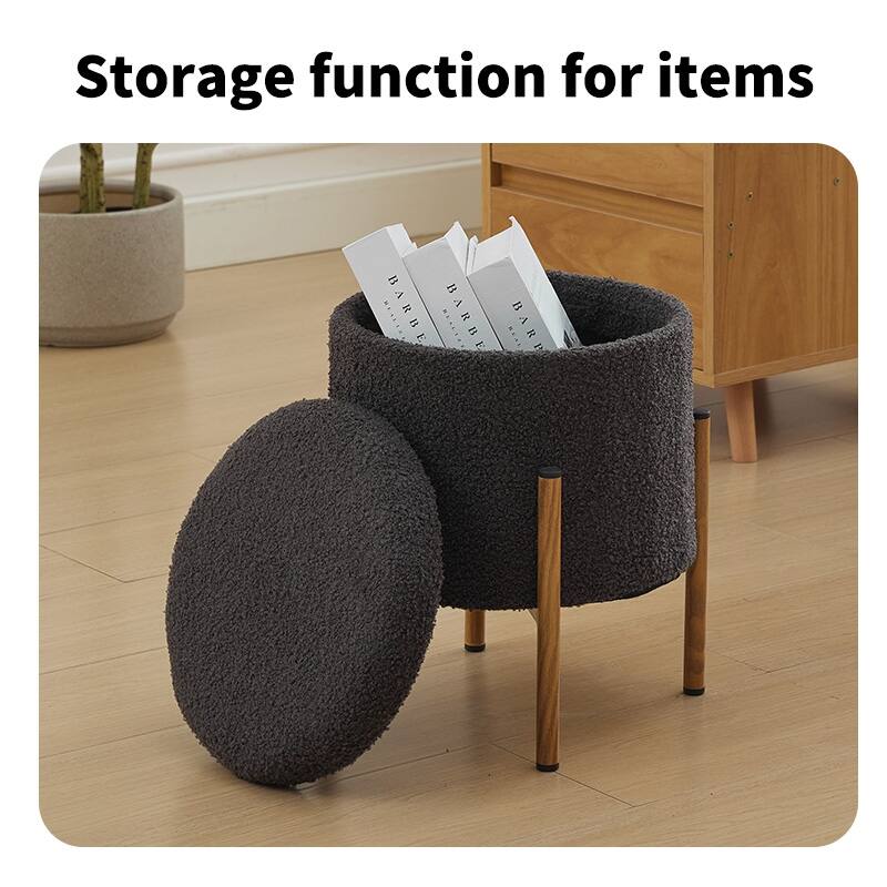 Modern Round Storage Ottoman, Ottoman Foot Stools With Metal Base,Ottoman Footstool with Removable Lid Storage Ottoman