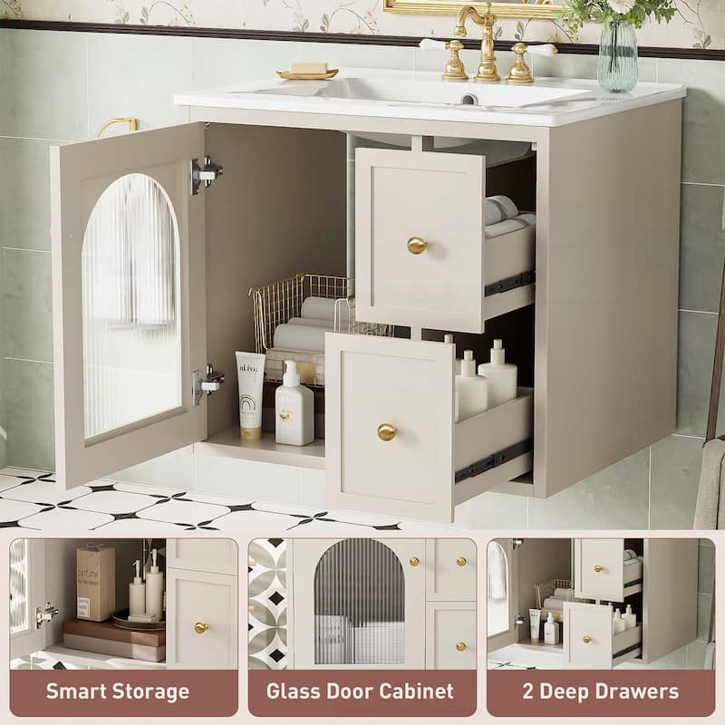 Bathroom Cabinet with Ceramic Sink,2 Drawers and 1 Soft-Close Door