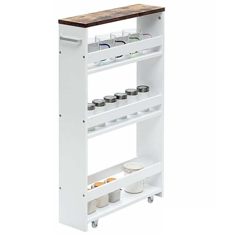 4 Tier Rolling Slim Storage Kitchen Organizer Cart with Handle - 19"L x 5.1"W x 31.5"H
