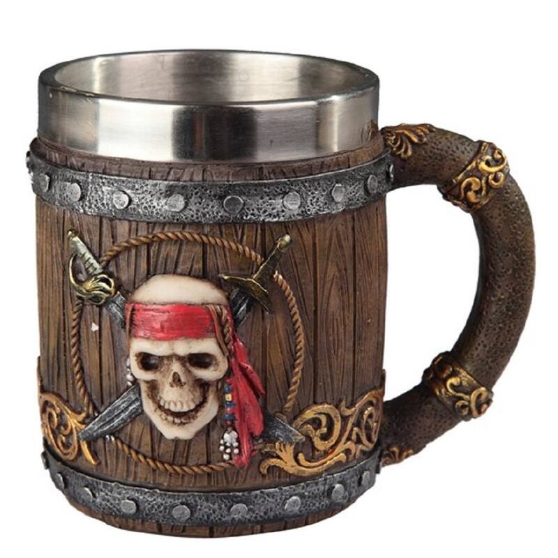 Q-Max 5.25"H Medieval Pirate Skull Mug Party Cup Fantasy Decoration