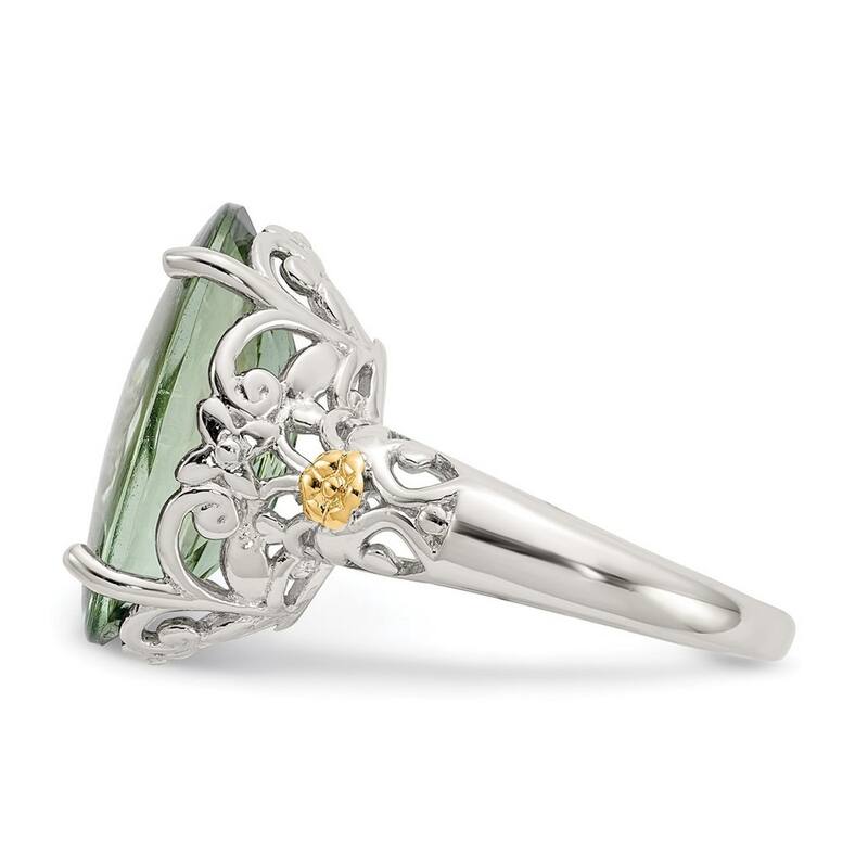 Curata 925 Sterling Silver Polished Prong set With 14k Green Quartz Ring