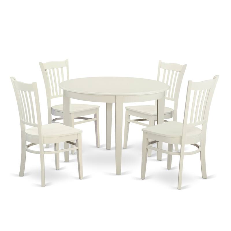 East West Furniture 5 Piece Dining Room Furniture Set- a Round Kitchen Table and 4 Dining Chairs, 42x42 Inch, Linen White