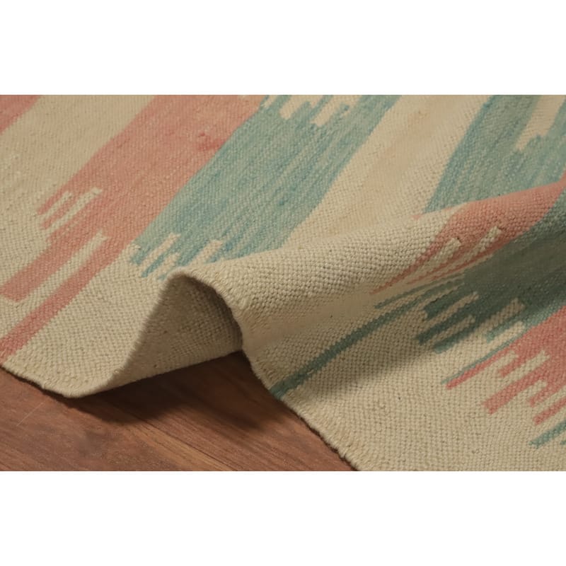 Hand Woven Oriental 100% Wool Carpet Southwestern Tribal Beige & Ivories Kilim Area Rug - 5' 8'' X 3' 10''