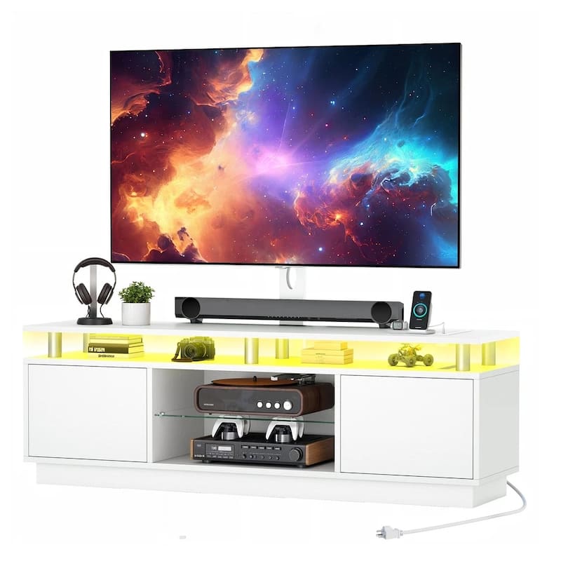 LED TV Stand with Adjustable Mount for 75" TVs Power Outlets - 73 inches