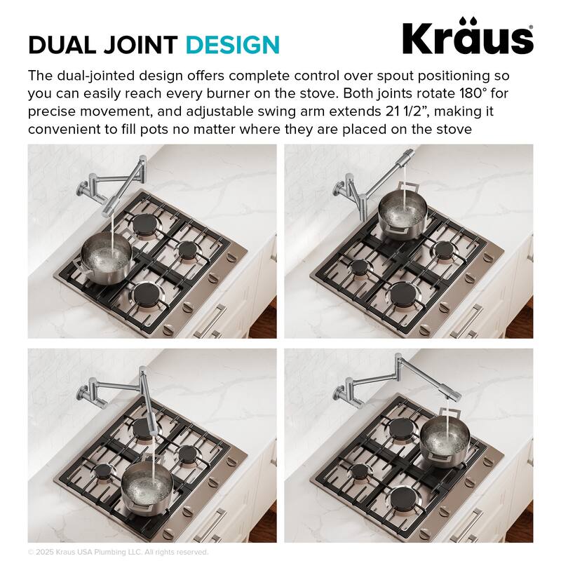 KRAUS Bolden 2 Handle Wall Mount Pot Filler Faucet w/ Retractable Arm
