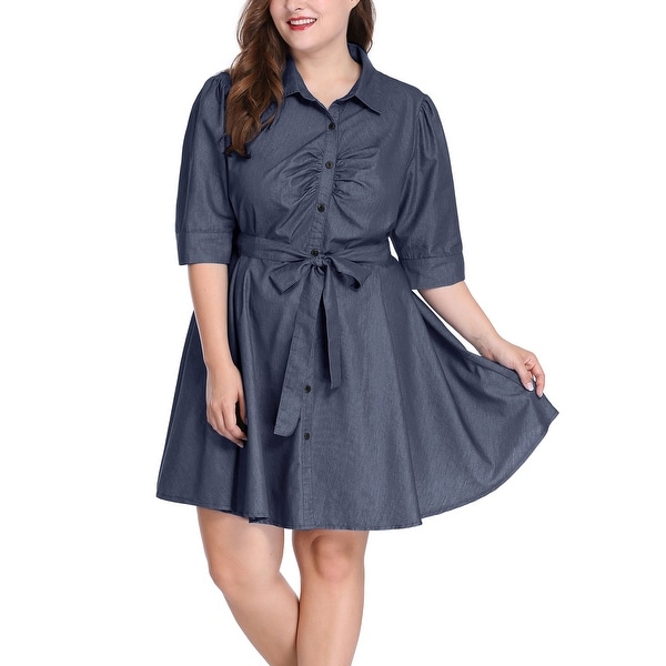 plus size button down denim dress