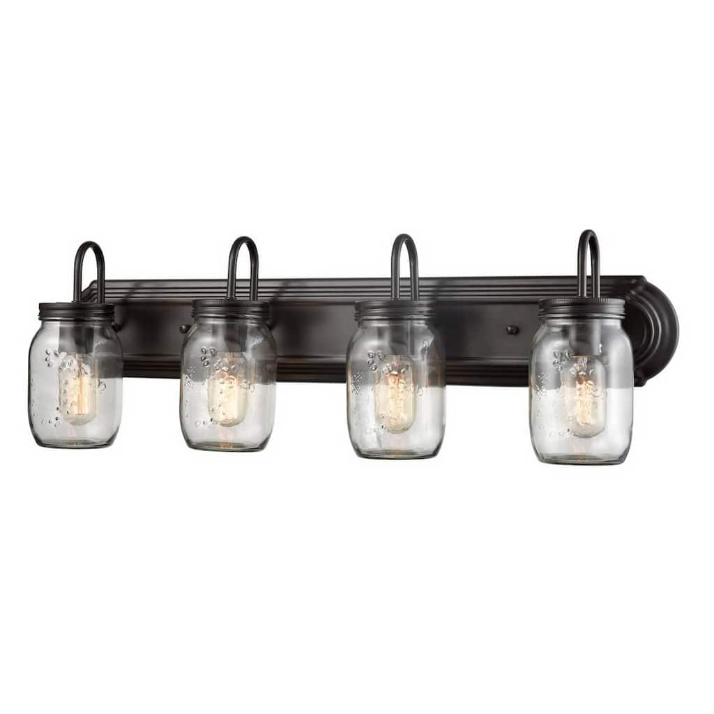 Rennes Industrial Mason Jar Bathroom Wall Sconces Bronze Finish 4-Light