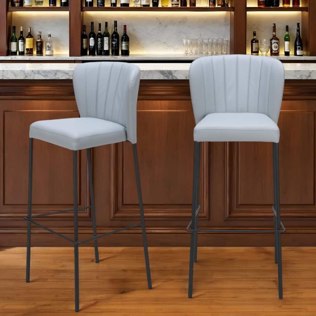 Set of 2 Grey and Black 29 Inch Faux Leather Bar Height Bar Chairs - 19.7” x 18.9” x 39”