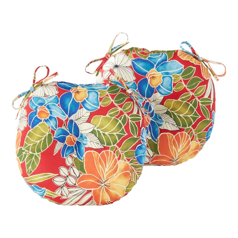 15-inch Round Outdoor Aloha Floral Bistro Chair Cushions (Set of 2) - Aloha Red
