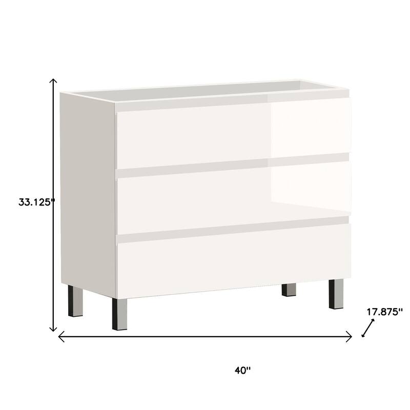 HomeRoots 40" White Wood Freestanding Bathroom Vanity With White Sink And Three Drawers - 40.00 in. x 33.12 in. x 17.88 in.