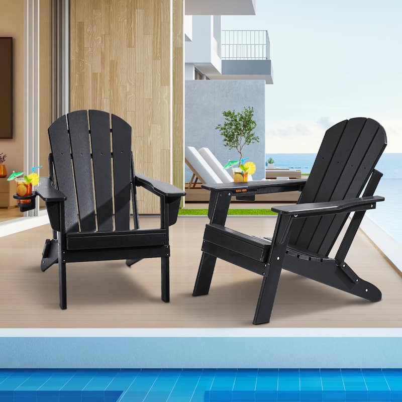 Set of 2 HDPE Folding Adirondack Chair with Wider Seat and Curved Backrest Ideal for Outdoor Use - 31.5 × 29.7 × 36.0 in
