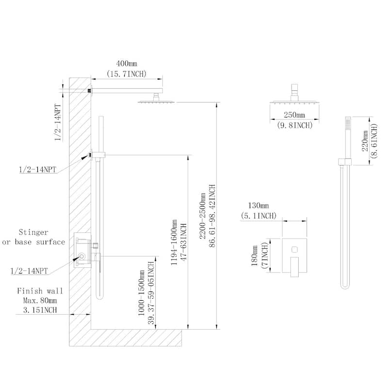 Topcraft 10-Inch Complete Shower System with Handheld Showerhead