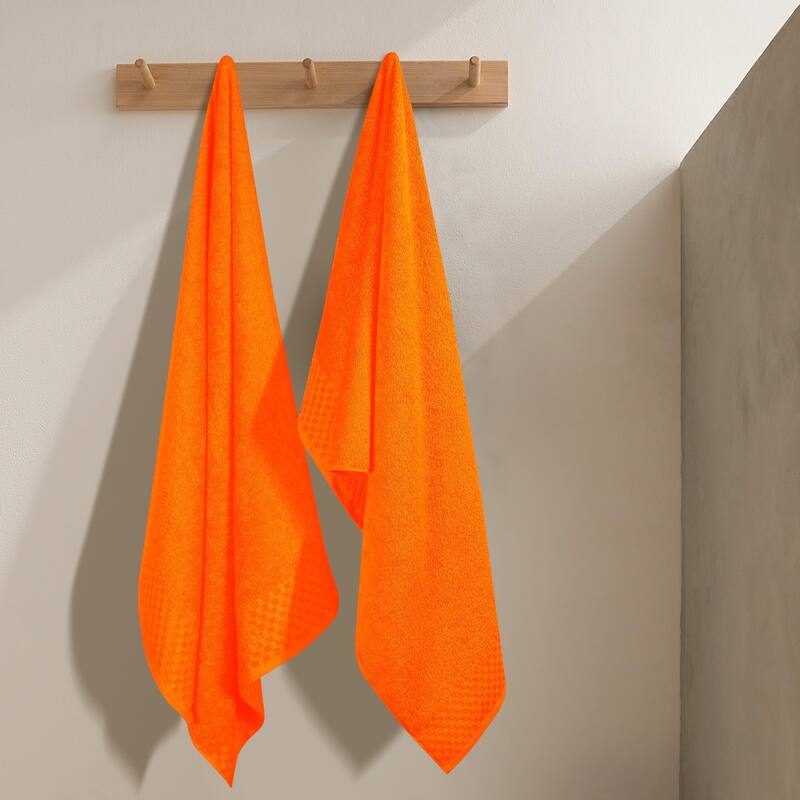 2 Pack Oversized Cotton Bath Towels 28x55 - Soft & Quick Dry, Orange