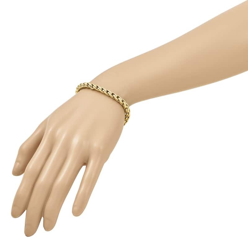 Curata 14k Yellow Gold Italian 7.5" 5mm Solid Squared Wheat Woven Bracelet