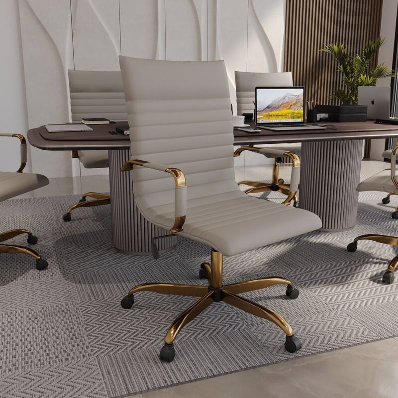 LeisureMod Harris Leatherette Office Chair With Gold Frame - Grey - 23"Dx23"Wx46"H