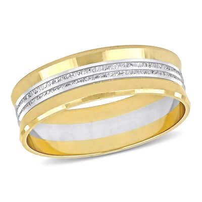 Miadora Mens 6 mm Center Motif Wedding Band in 14k Two-Tone Yellow and White Gold