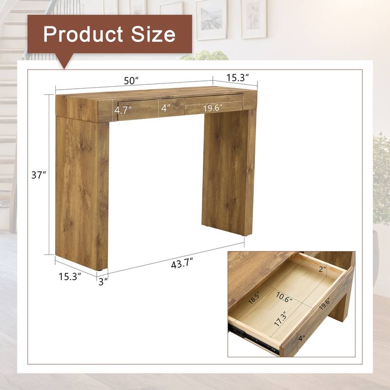 Roomfitters Modern Bar Table with Storage and Wood Grain Finish, 50 Inch Desk or Console