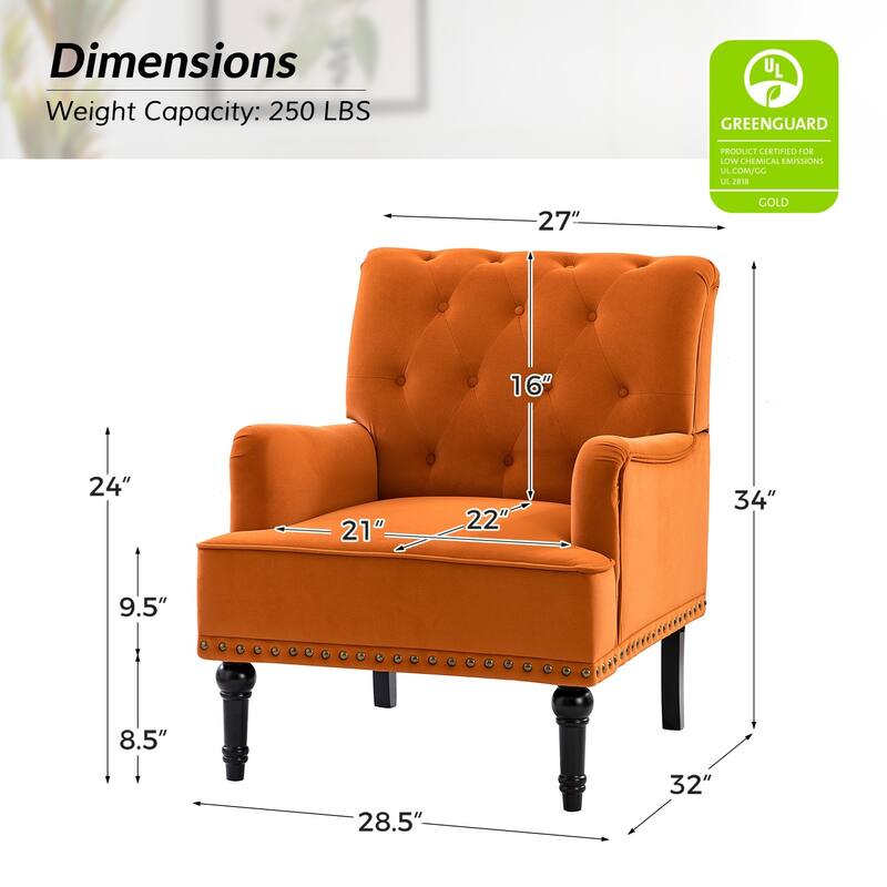 Geltrude Transitional Upholstered Club Chair with Tufted Back Set of 2 by HULALA HOME