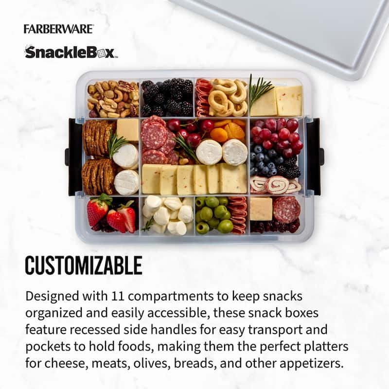 Farberware Snackle Box 11-Compartment Organizer with Plastic Locking Lid, 11x16