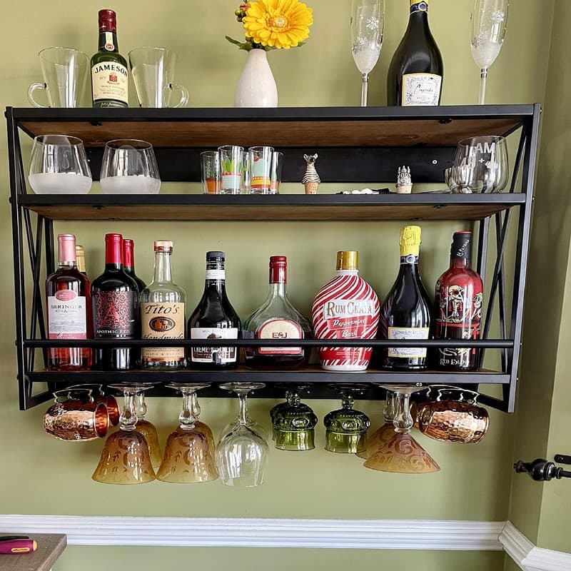 Industrial Wine Rack Wall Mounted - 31.5"D x 7.87"W x 24.4"H - Brown