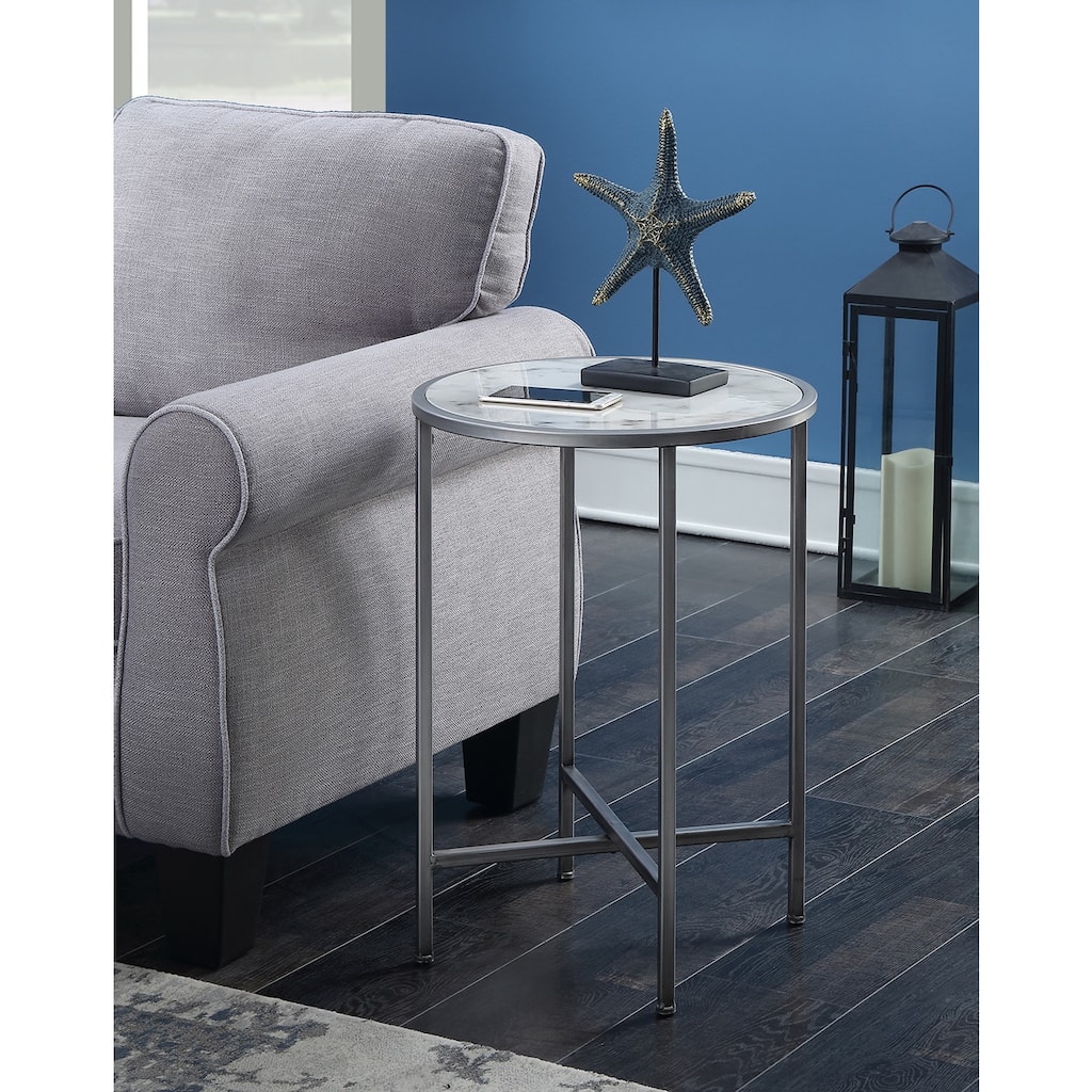 Round End Table - Faux Marble Accent Table, Modern Living Room Table, Easy Assembly, Multiple Finishes - 24.5