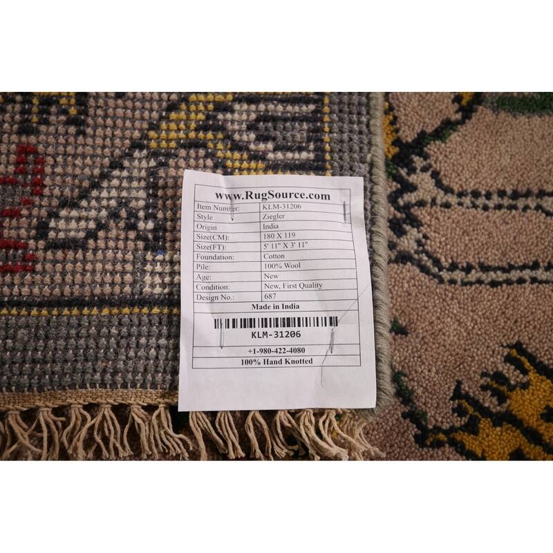 Animals Design Floral Ziegler Indian Area Rug Handmade Wool Carpet - 3'11"x 5'11"