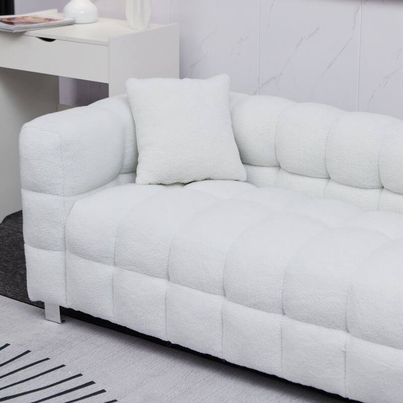 81" Grain Fleece Fabric Sofa with 2 Pillows