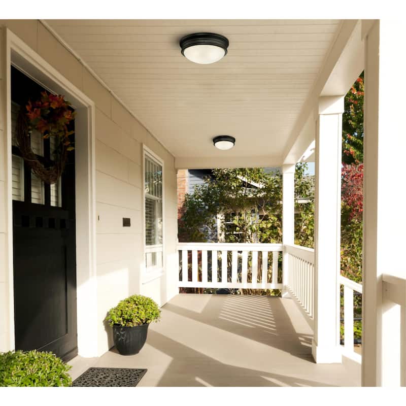 Westinghouse Lighting Meadowbrook 13-Inch, Two-Light Outdoor Flush Mount Ceiling Fixture, Frosted Glass - 13-Inch