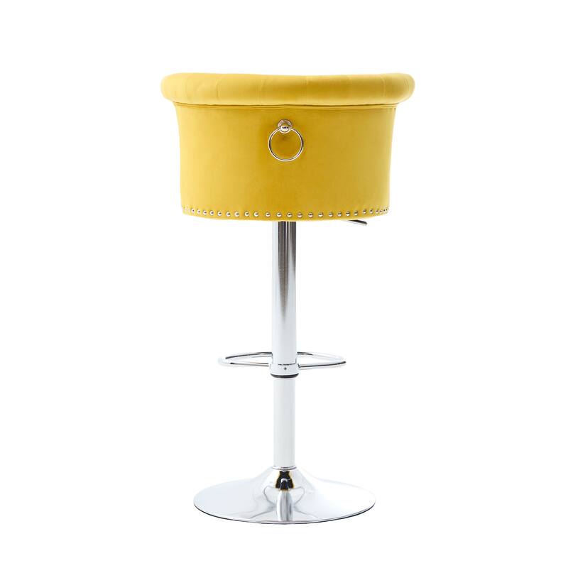 Adjustable Velvet Swivel Bar Stools with Metal Leg (Set of 2)