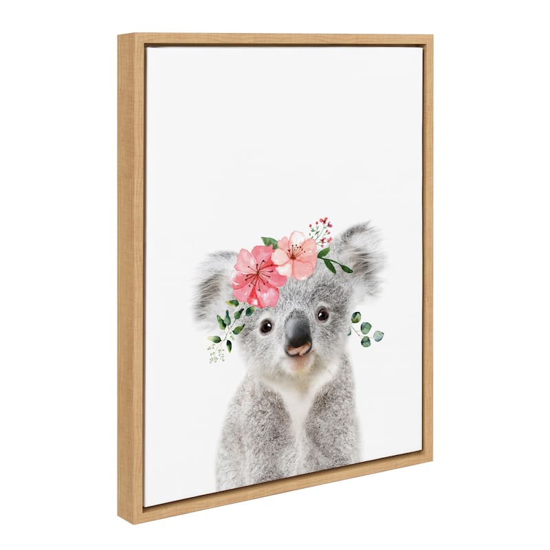 Kate and Laurel Sylvie Flower Crown Koala Framed Canvas by Amy Peterson - 18x24 - Natural