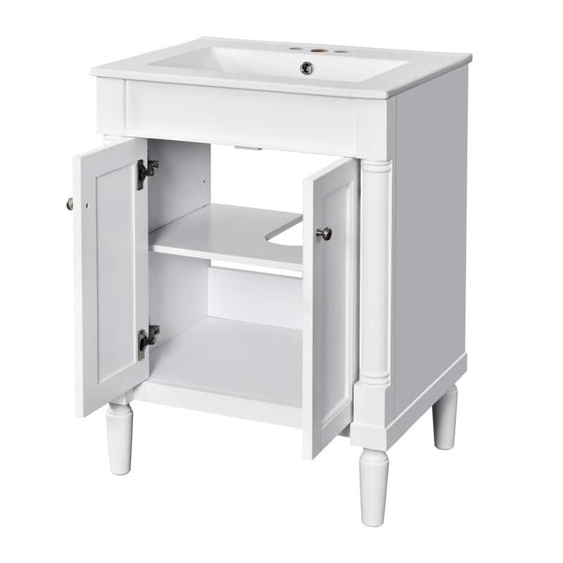 24'' Small Bathroom Vanity with Ceramic Sink, Modern Bathroom Storage Cabinet with Soft-Closing Doors & Interior Shelf