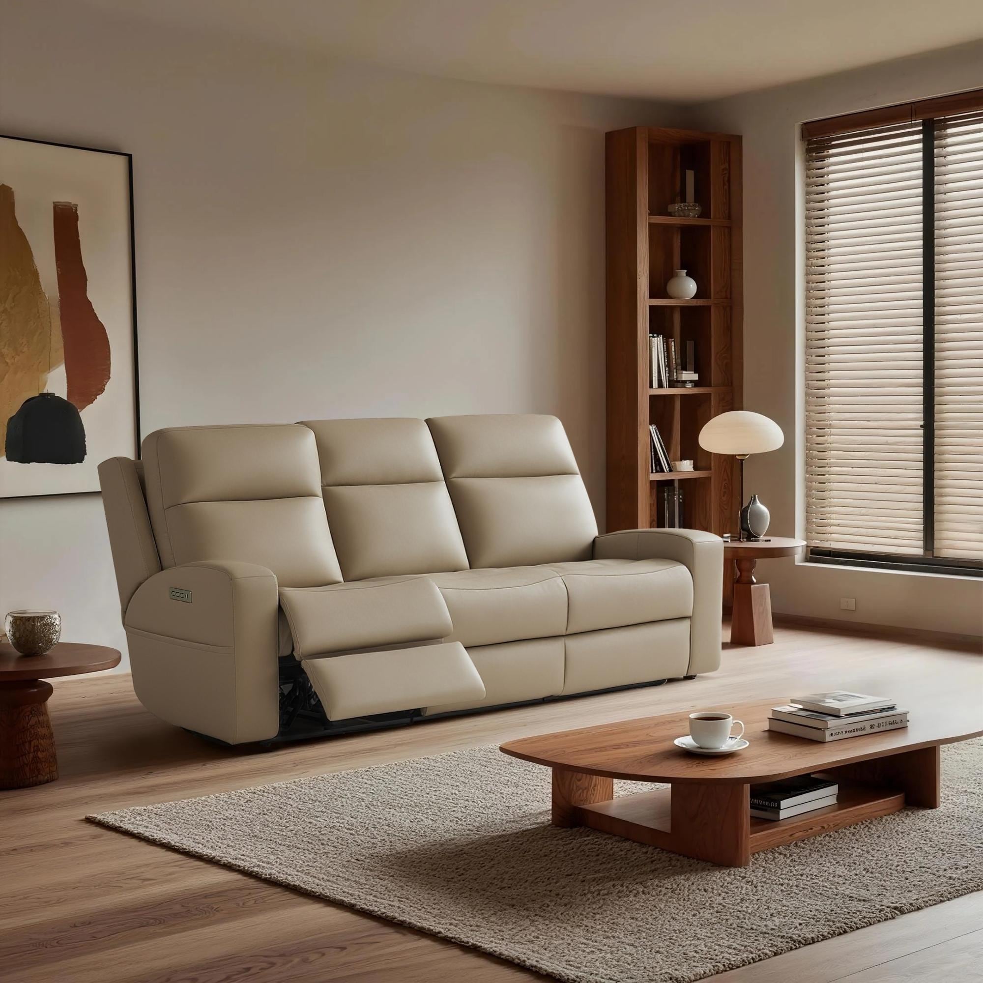 86'' W Genuine Leather Triple Power Reclining Sofa with Power Headrest and Power Lumbar
