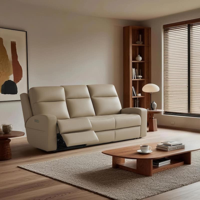 86''W Genuine Leather Triple Power Reclining Sofa with Power Headrest and Power Lumbar