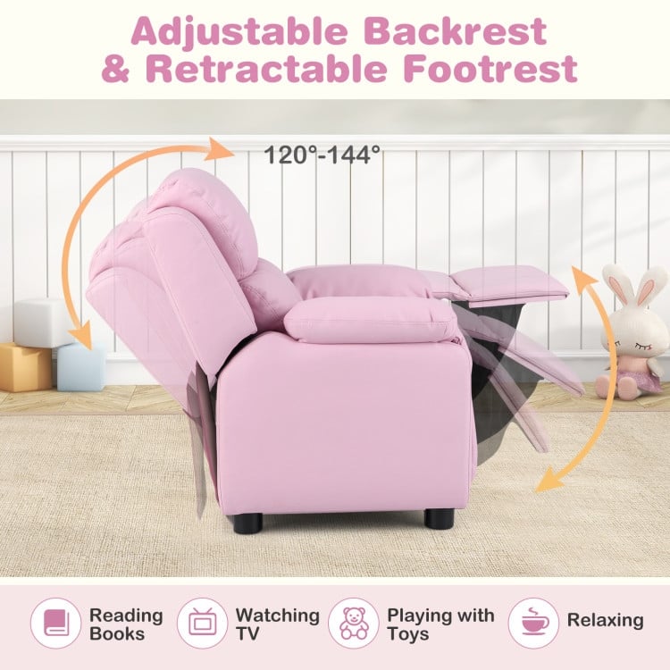 Kids Deluxe Headrest Recliner Sofa Chair with Storage Arms - 25" x 25.5" x 29" (W x D x H)