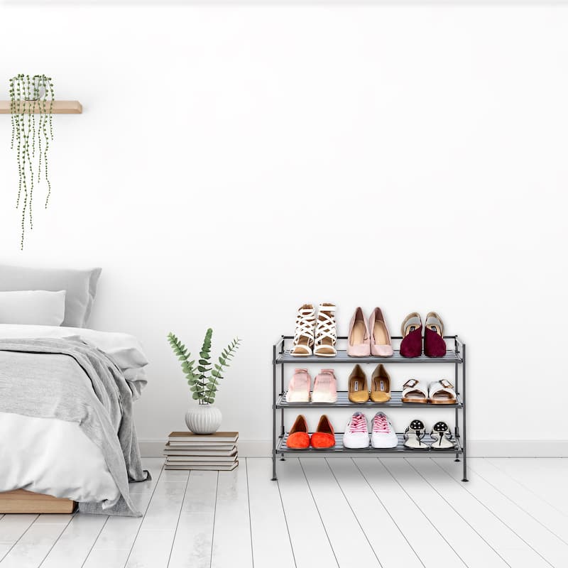 Seville Classics 3-Tier Stackable 9-Pair Resin Slat Shoe Rack