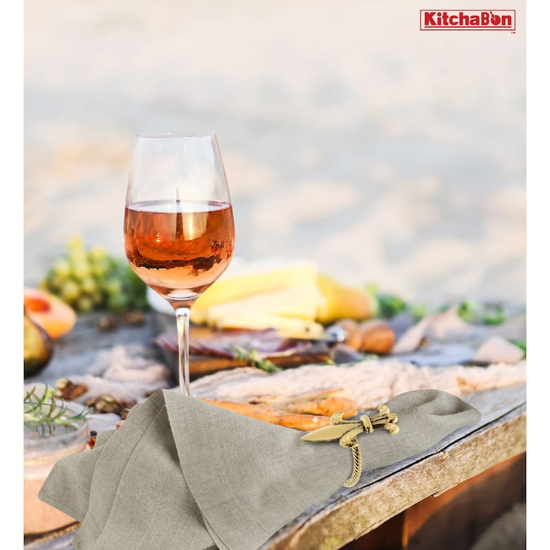 KitchaBon Fleur De Lis Gold Napkin Rings for Table Decor - Set of 6 - 2.15 x 1.3 x 1.65 inches