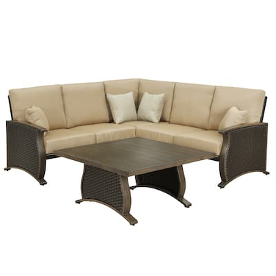 Santorini Cushioned Aluminum 5-Seater Sectional & Coffee Table Set