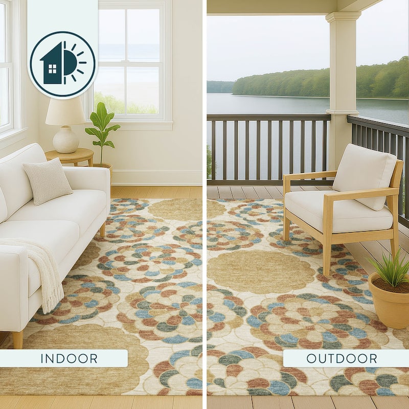 Machine Washable Indoor/ Outdoor Mosaic Cluster Chantille Rug